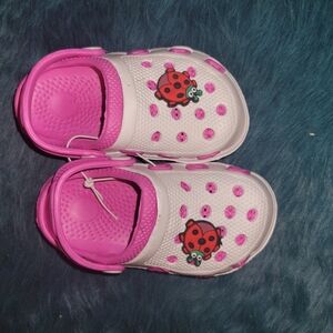 Kids Pink and White Ladybug Clogs
